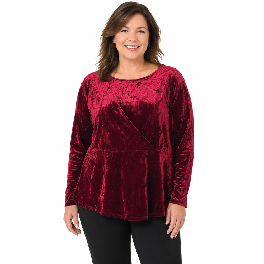Christopher & Banks Cranberry Red Velvet Long Sleeve Top NWT Stretch sz XL